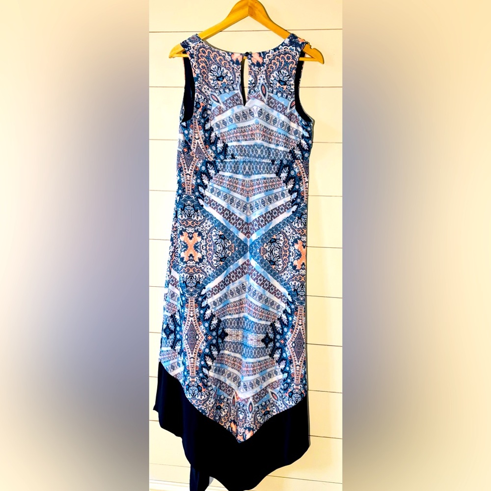 Emma & Michele Blue and Cream Patterned Dress. Spring, summer, beach, boho, fun